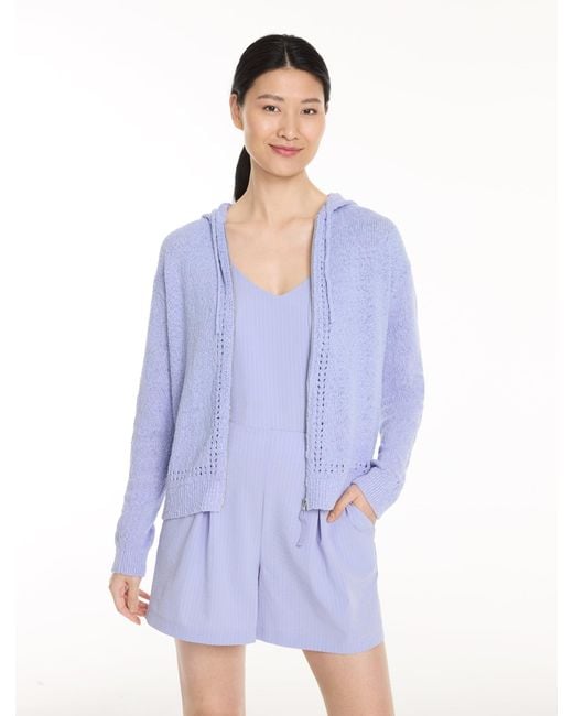 Talbots Blue Cotton Blend Pointelle Hooded Sweater