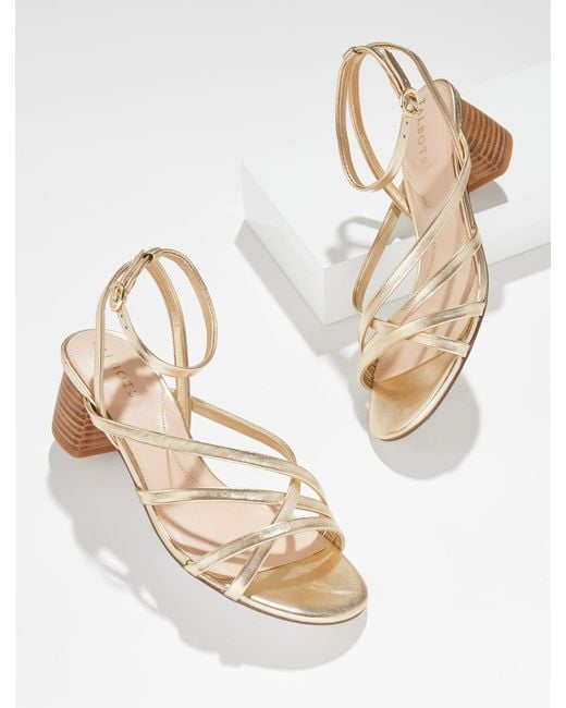 Talbots Natural Lina Strappy Metallic Nappa Block Heel Sandals