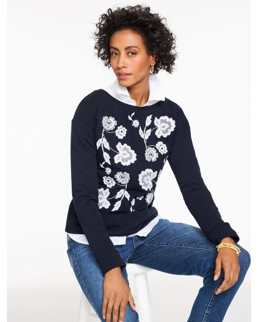 Talbots Blue Embroidered Drop Shoulder Sweatshirt