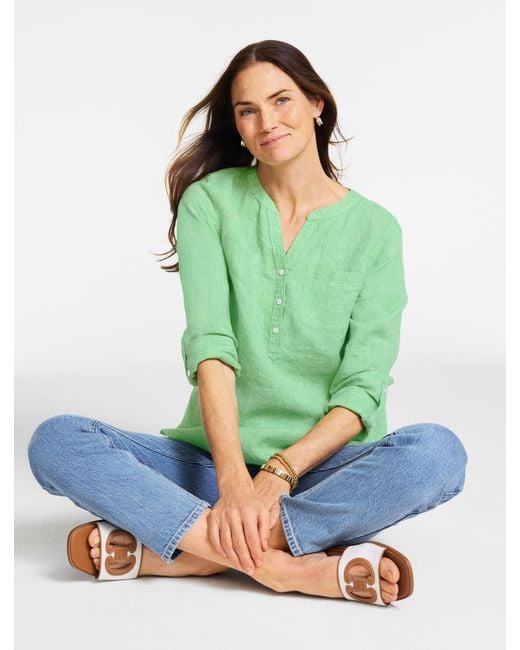 Talbots Green Linen Camp Shirt
