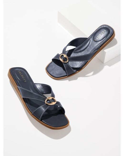 Talbots Blue Eva Ornament Vachetta Micro Wedge Sandals
