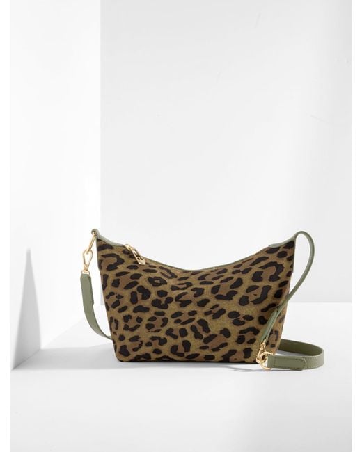 Talbots Green Leopard Suede Convertible Crossbody Bag