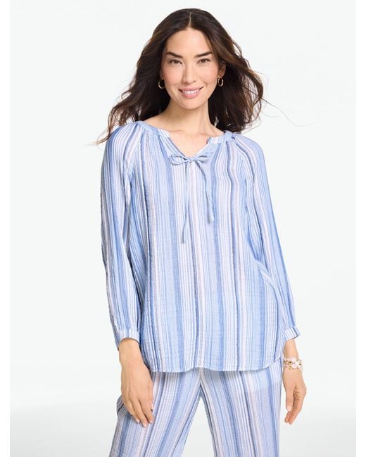 Talbots Blue Gauze Band Collar Popover Shirt