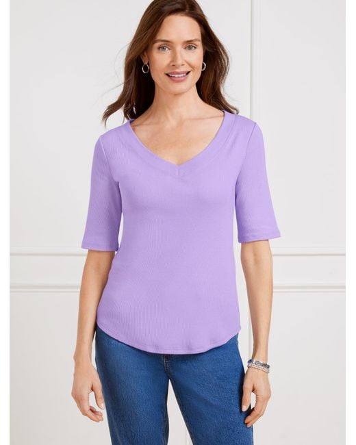 Talbots Purple Ribbed V-neck T-shirt