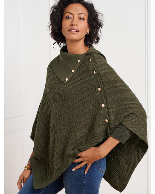 Talbots Cable Knit Asymmetrical Poncho in Green | Lyst