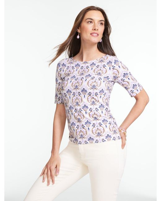Talbots White Elbow Sleeve Crewneck T-shirt