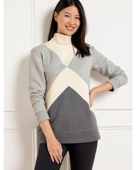 Talbots Gray French Terry Colorblock Mockneck Pullover Sweater