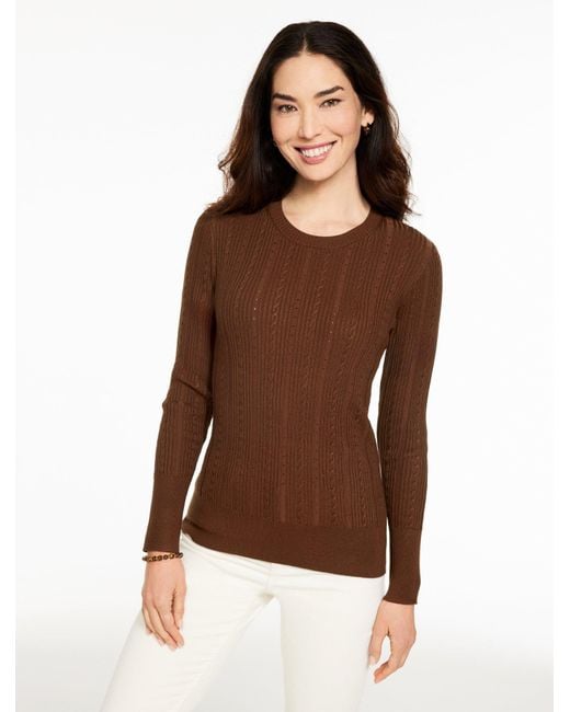 Talbots Brown Ribbed Pointelle Crewneck Sweater