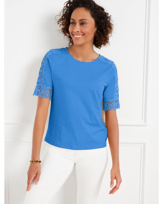 Talbots Blue Lace Cuff Crewneck T-shirt