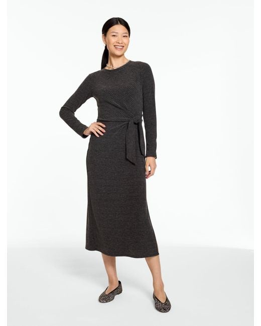 Talbots Black Ribbed Side Tie Jersey Midi Dress