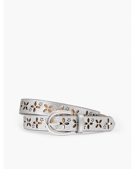 Talbots White Perforated Floral Leather Belt