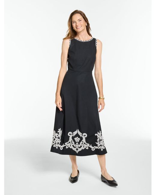 Talbots White Poplin Embroidered Fit & Flare Dress