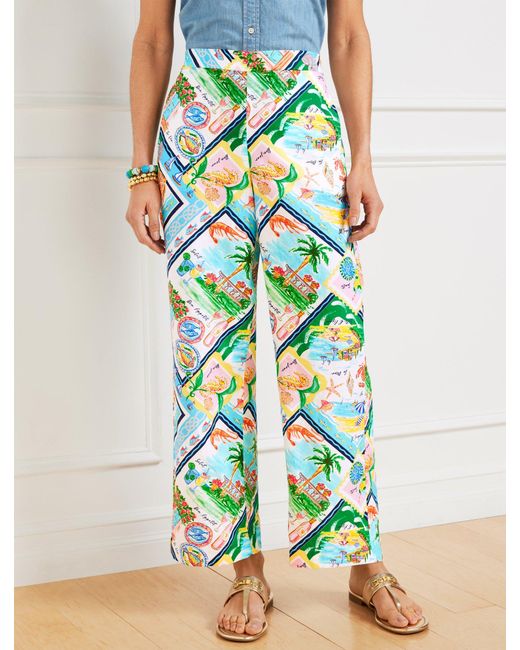Talbots Green Wide Ankle Linen Cotton Pants