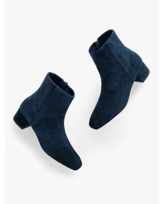 Talbots Blue Perla Suede Block Heel Ankle Boots