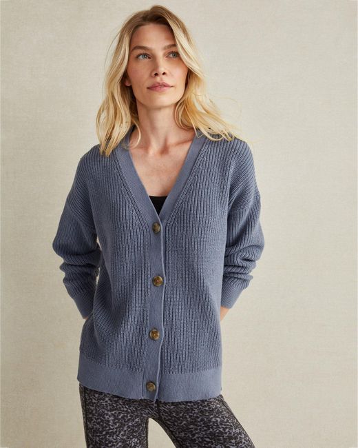 Talbots Blue Organic Cotton Shaker Stitch Cardigan Sweater