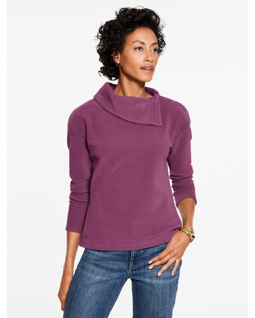 Talbots Purple Microfleece Button Shoulder Pullover Sweater