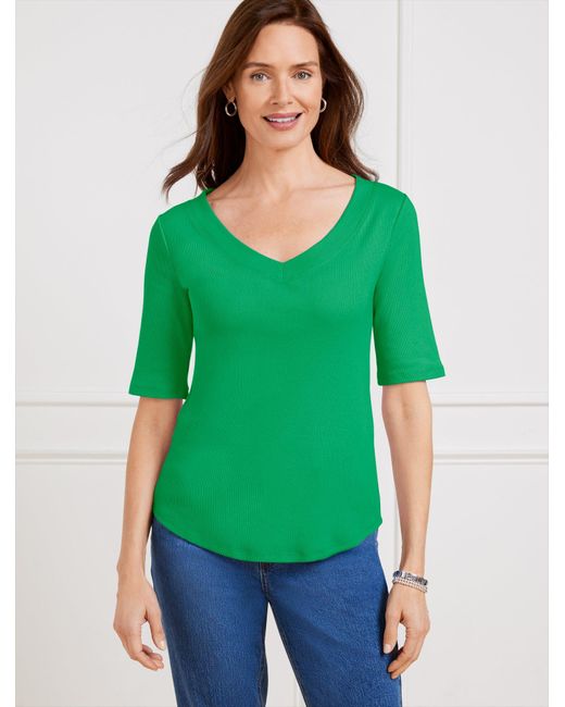 Talbots Green Ribbed V-neck T-shirt