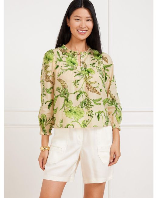 Talbots Yellow Lace Trim Pintuck Top