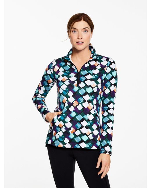 Talbots Blue Classic French Terry Half-zip Pullover Sweater