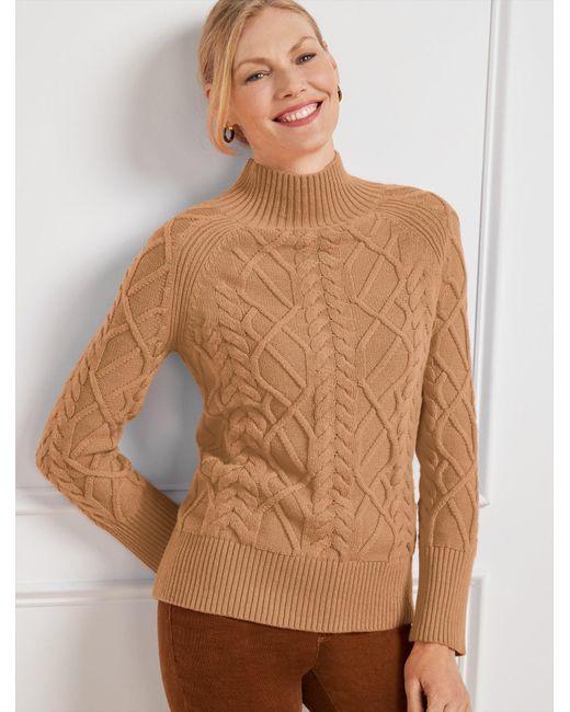 Talbots Cable Knit Funnel Neck Sweater in Brown | Lyst UK