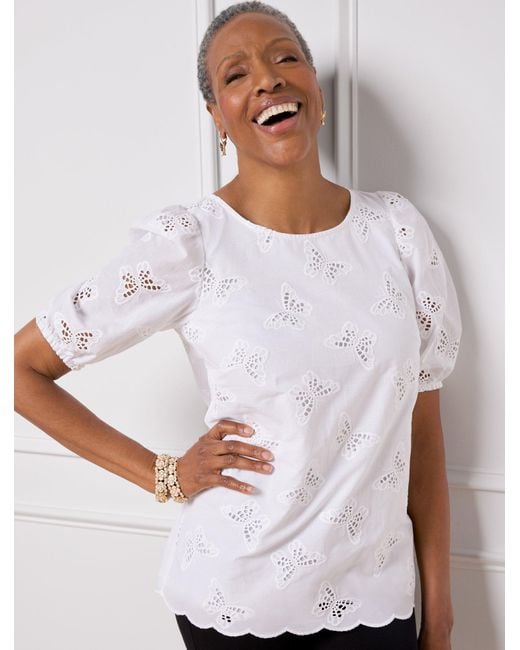 Talbots White Butterfly Eyelet Top
