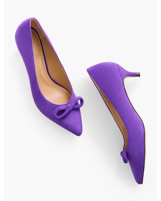 Talbots Purple Sylvie Bow Kitten Heel Suede Pumps