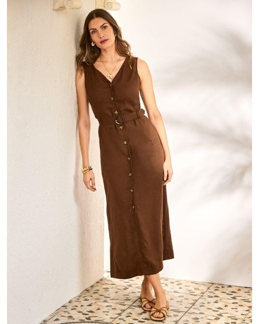Talbots Natural Linen Belted Midi Shift Dress