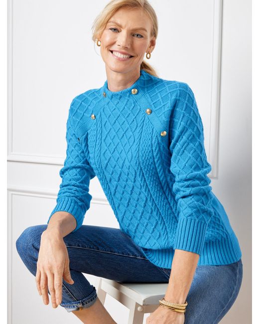 Talbots Blue Mockneck Cable Knit Sweater