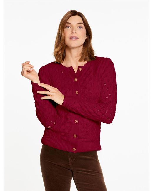 Talbots Red Scallop Crewneck Cardigan Sweater