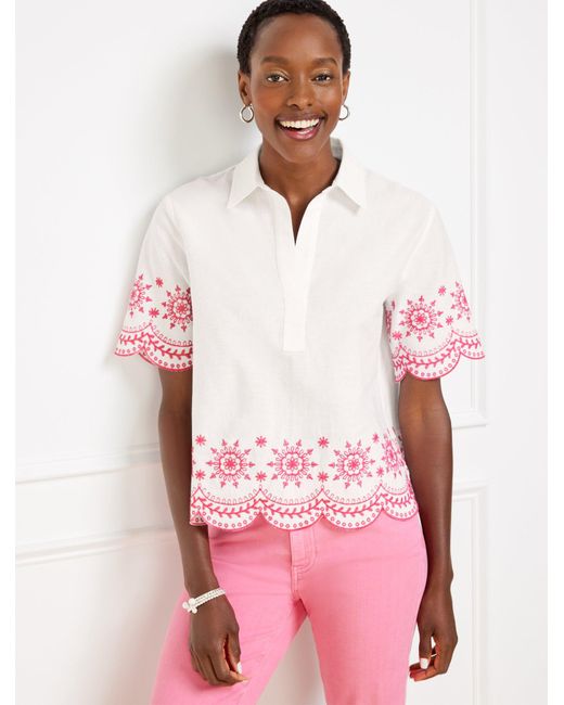 Talbots Pink Embroidered Linen Cotton Short Shirt