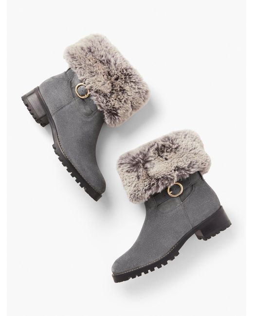 Talbots Tish Foldover Suede Ankle Boot in Gray Lyst