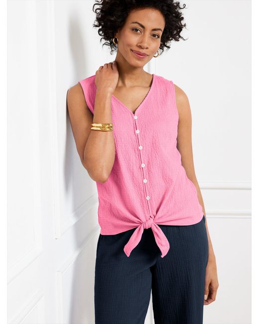 Talbots Pink Tie Hem Button Front Knit Sleeveless Tank Top