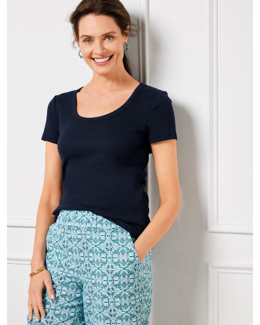 Talbots Blue Ribbed Scoop Neck T-shirt