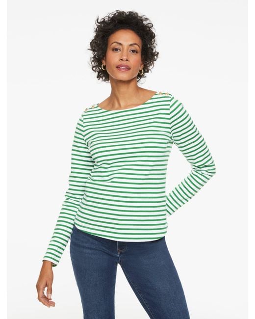 Talbots Green Knot Button Shoulder T-shirt