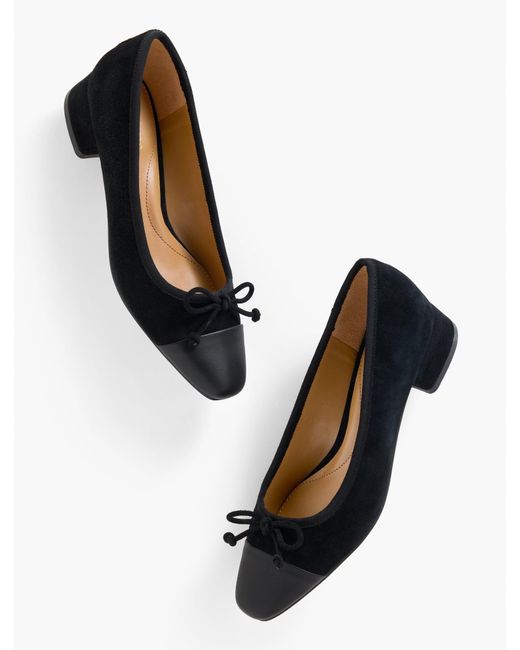 Talbots Black Vanessa Cap Toe Suede Block Heel Pumps