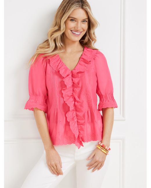 Talbots Pink Embroidered Eyelet Ruffle Top