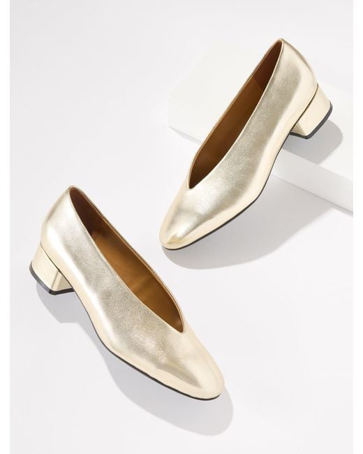 Talbots Natural Winona Metallic Nappa Block Heel Pumps