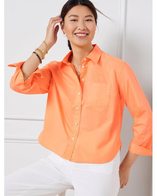 Talbots Orange Poplin Short Shirt