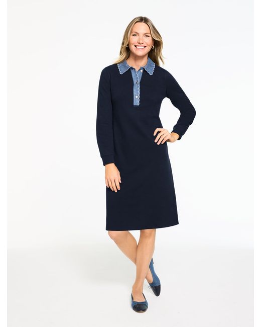 Talbots Blue Embroidered Denim Collar Shift Dress