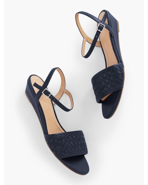 Talbots Blue Capri Woven Leather Wedge Sandals
