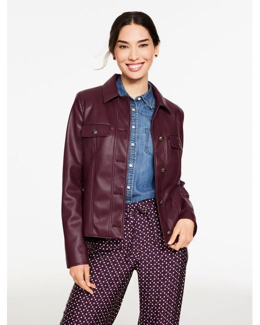 Talbots Purple Faux Leather Collared Jacket