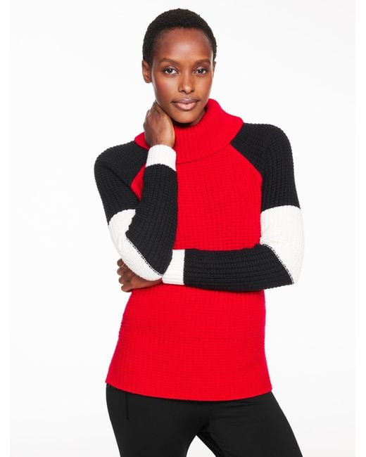 Talbots Red Soft Waffle Knit Turtleneck Sweater