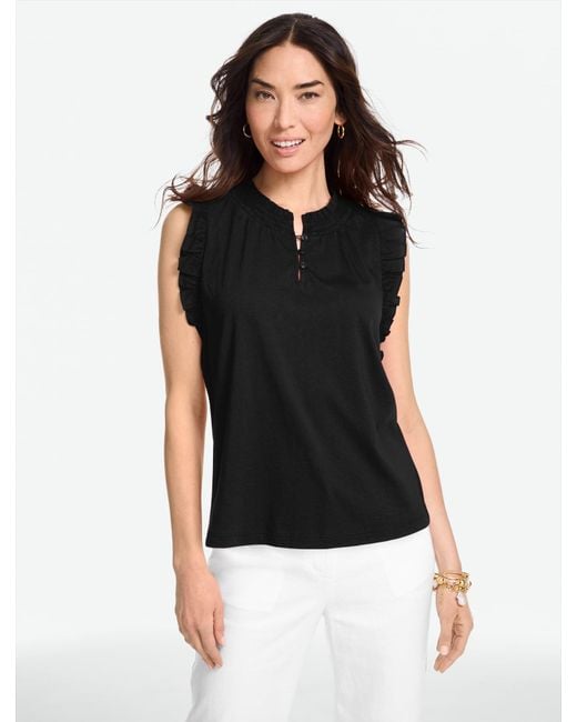 Talbots Black Flutter Sleeve Mixed Media Top