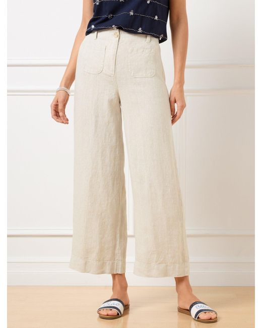 Talbots Natural Wide Crop Patch Pocket Washed Linen Pants