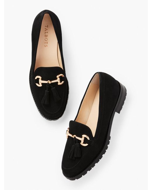 Talbots Black Cassidy Tasseled Suede Loafers