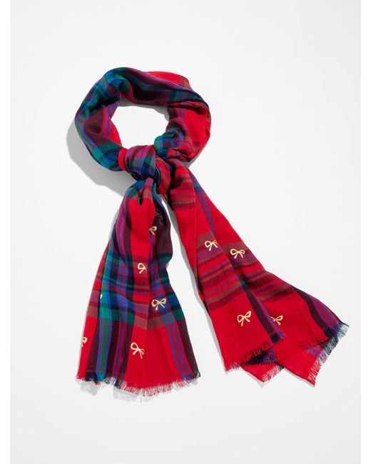 Talbots Red Wishful Plaid Oblong Scarf