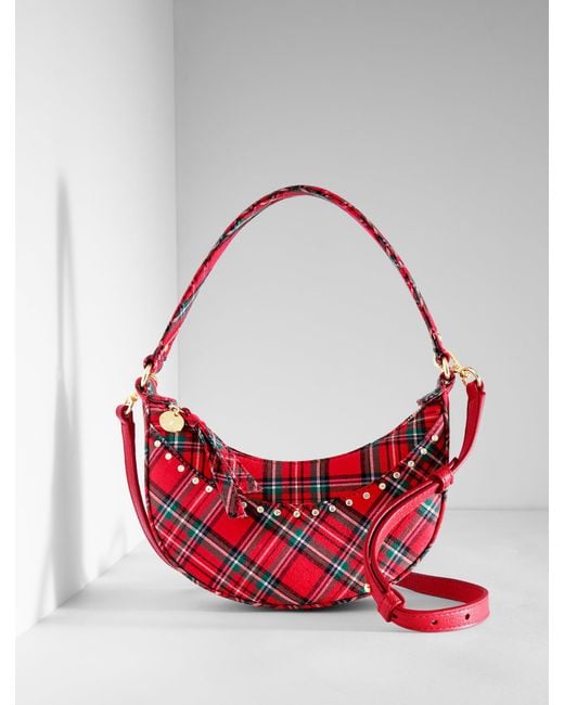 Talbots Red Cider Plaid Crescent Bag