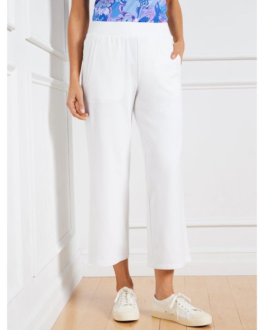 Talbots White Modal French Terry Wide Crop Pants