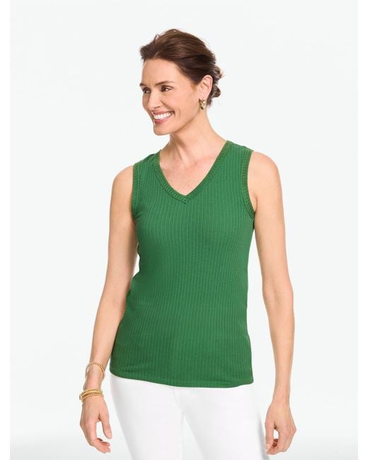 Talbots Green Crochet Trim Ribbed Tank Top