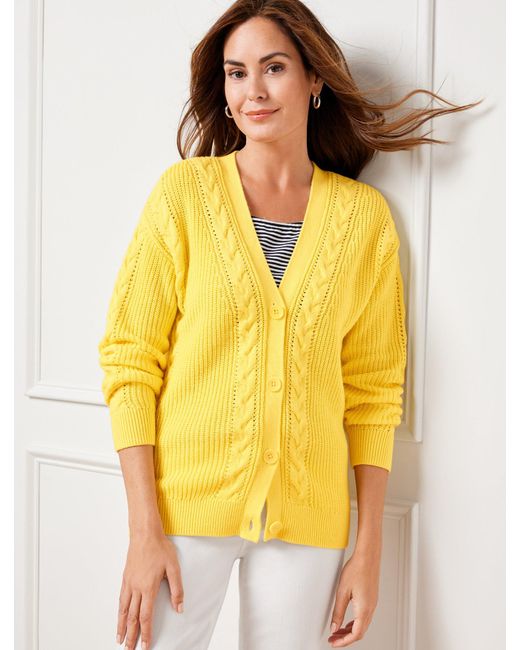 Talbots Yellow Cable Knit V-neck Cardigan Sweater